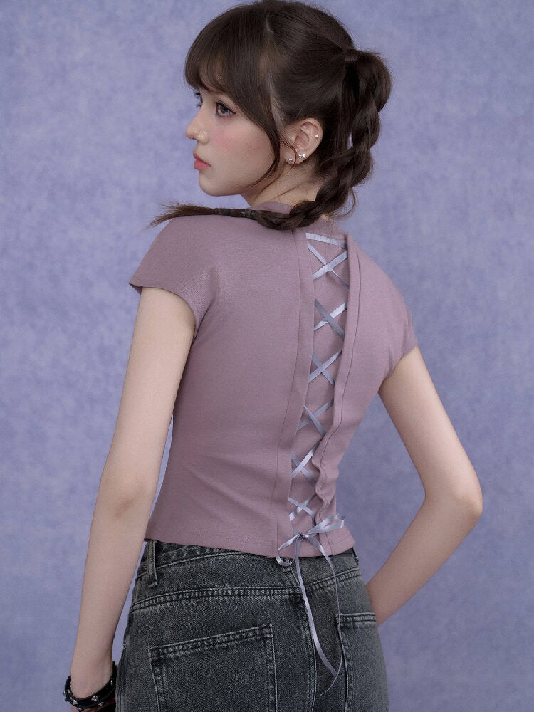 Trendy Sweet Spicy Print Tie-Neck T【s0000017282】