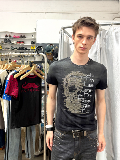Washed Heavy-Duty Rhinestone T-Shirt【s0000018280】