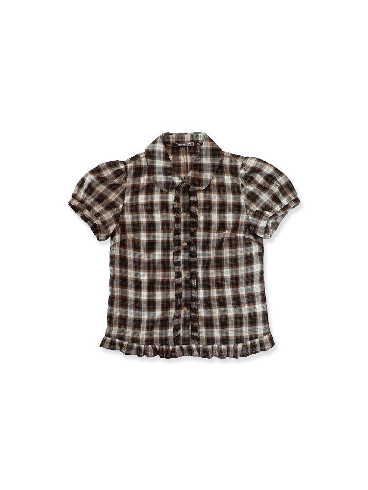 Color Block Plaid Shirt Mini Skirt【s0000017906】