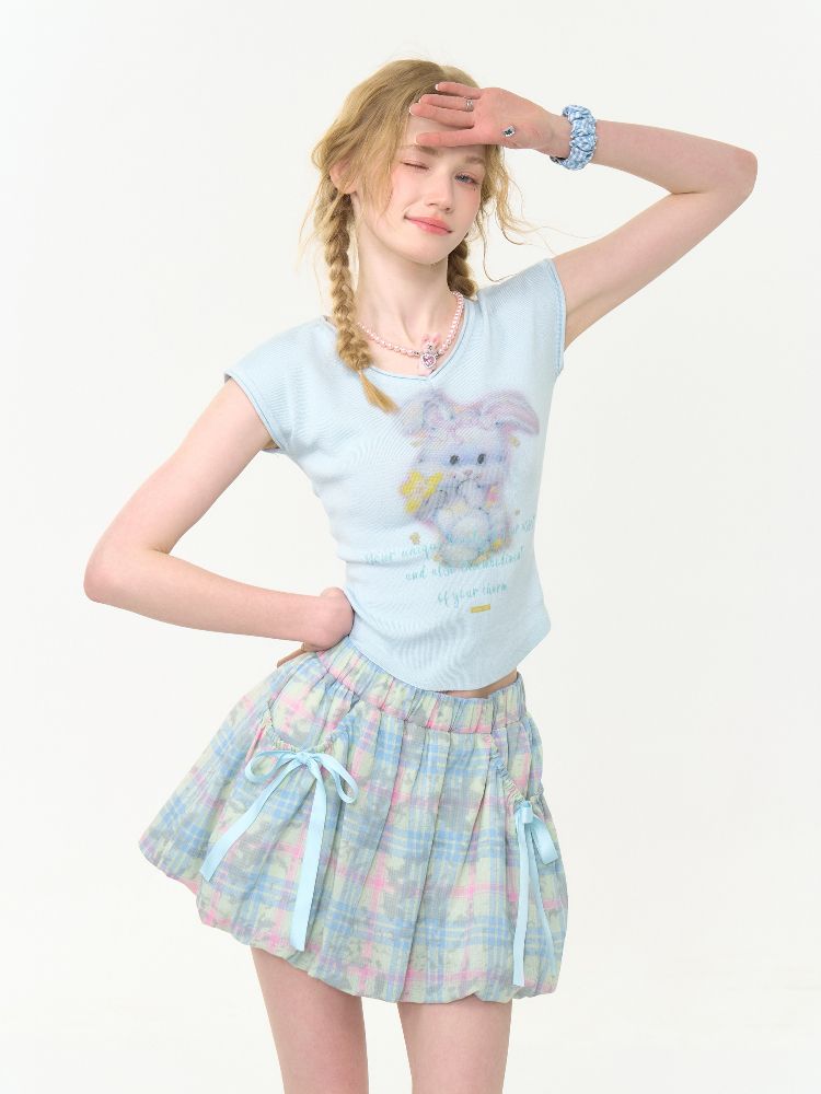 V-neck Baby Blue Short Sleeve T-shirt【s0000012268】