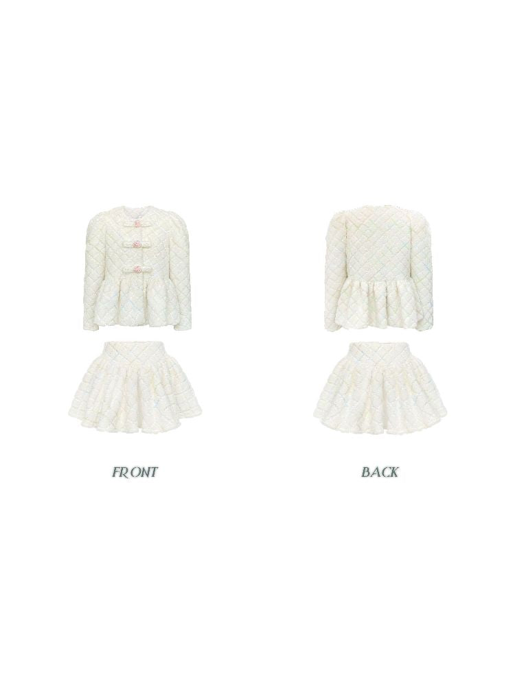 Collarless Bubble Sleeve Short Jacket Set【s0000005138】