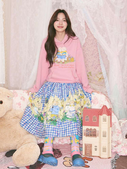 Blue Houndstooth Plaid Lamb Print Skirt【s0000014824】