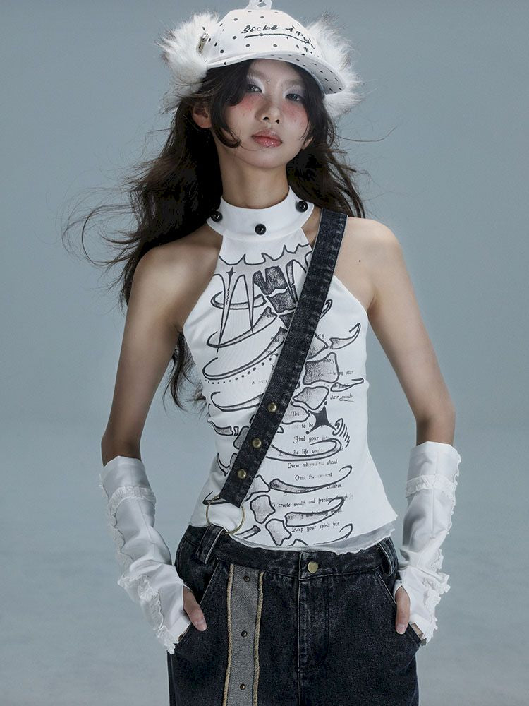 White Skinny Neck Tank Top【s0000013487】