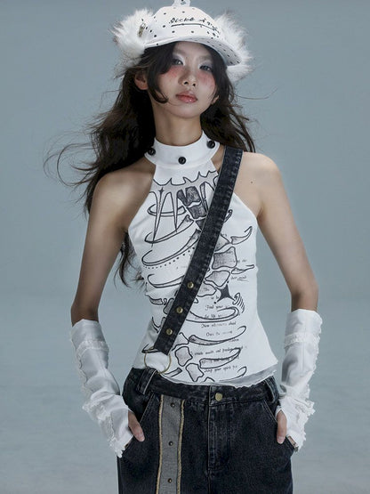 White Skinny Neck Tank Top【s0000013487】