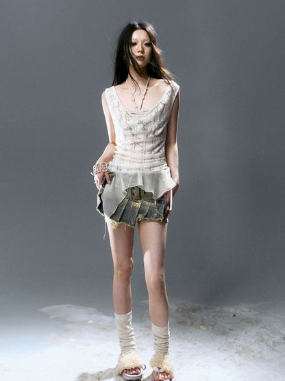 Hollow Swing Neck Sleeveless Blouse【s0000012644】