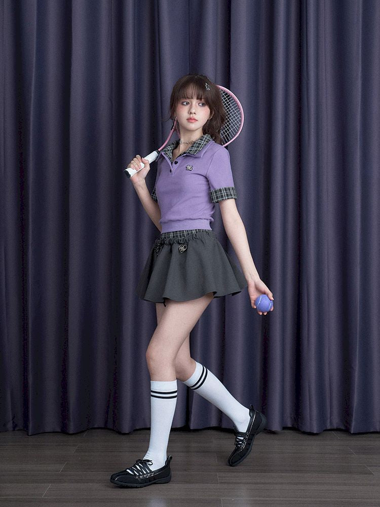 Plaid Patchwork Short Sleeve T-Shirt【s0000012076】