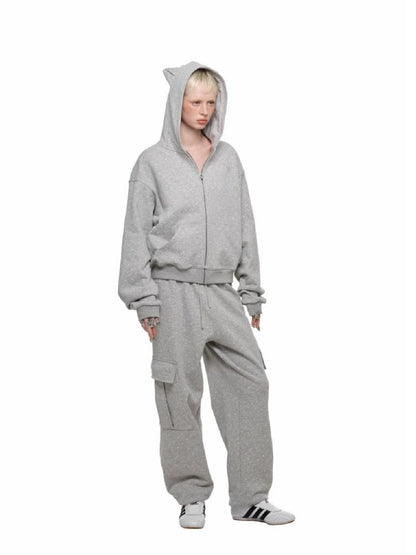 Cat's Paw Long Short Polka Dot Hooded Cardigan Sweatshirt Sweatpants Set【s0000011566】