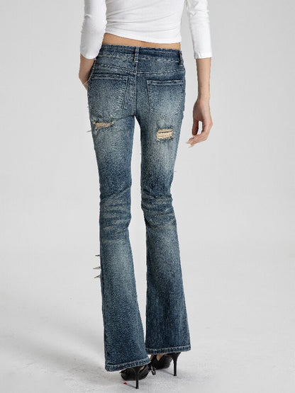 Spiked Snake Print Ripped Jeans【s0000018560】