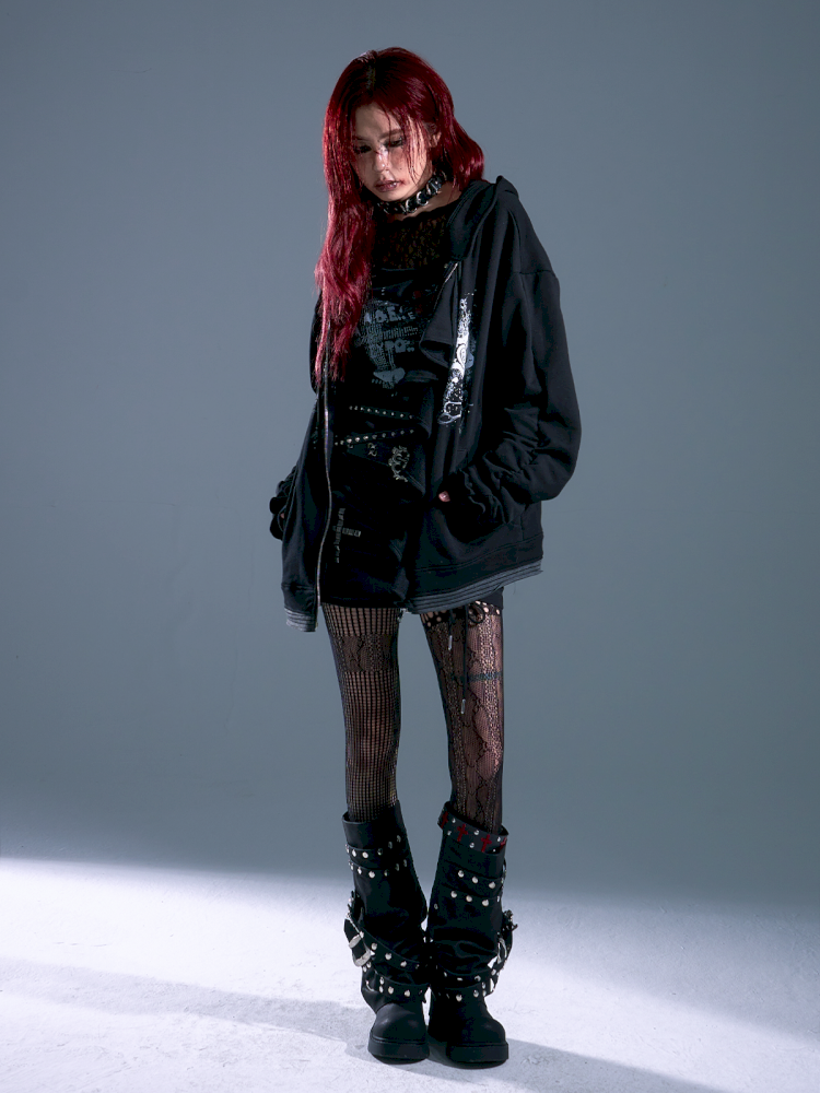 Ruffled Print Hoodie Cardigan【s0000013917】