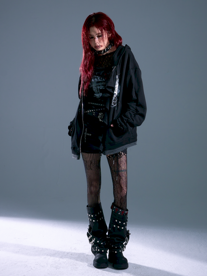 Ruffled Print Hoodie Cardigan【s0000013917】