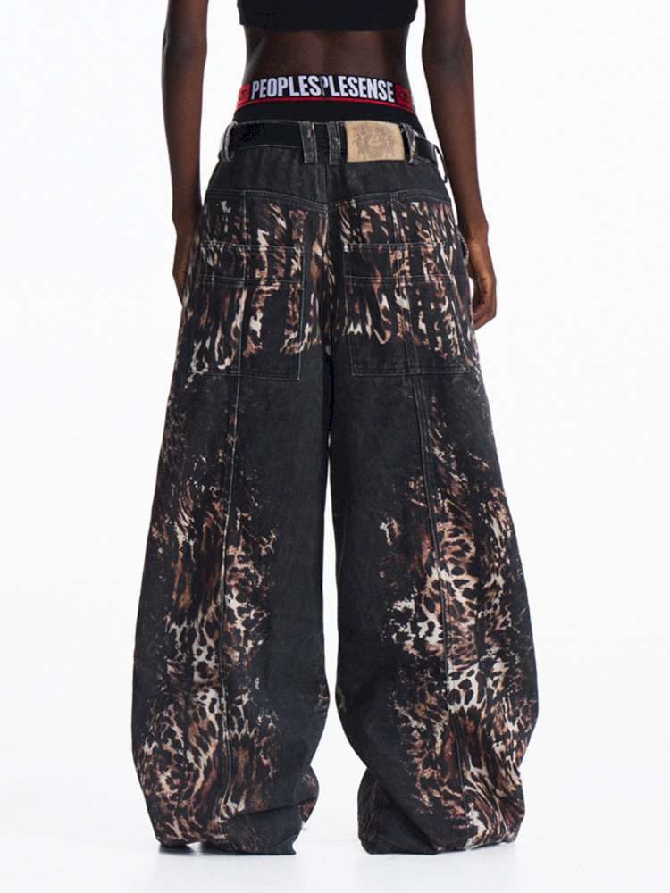 Digital Leopard Print Twill Jeans【s0000015181】