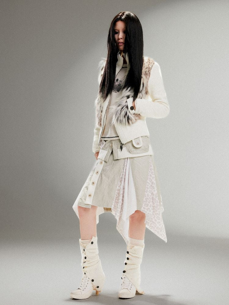 Knit Splicing Eco-Fur Slim Jacket【s0000011251】