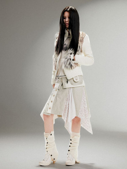 Knit Splicing Eco-Fur Slim Jacket【s0000011251】