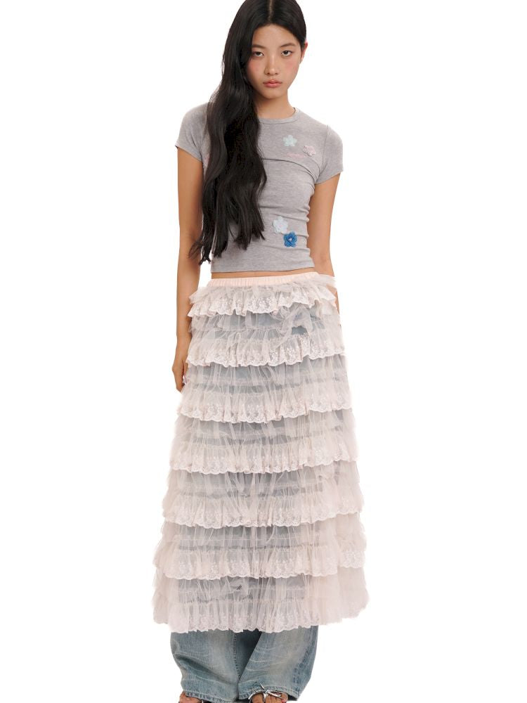 Irregular flowers Slim short-sleeved T-shirt【s0000013444】