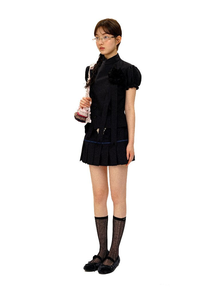 MDark Check Irregular Pleated Skirt【s0000016416】