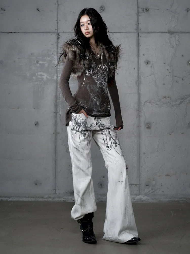 Denim Distressed Wide-Leg Pants【s0000013949】