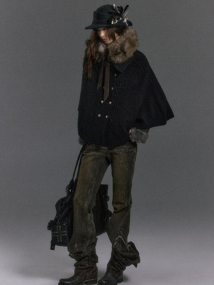 Detachable Fur Collar Twisted Cape Jacket【s0000019245】