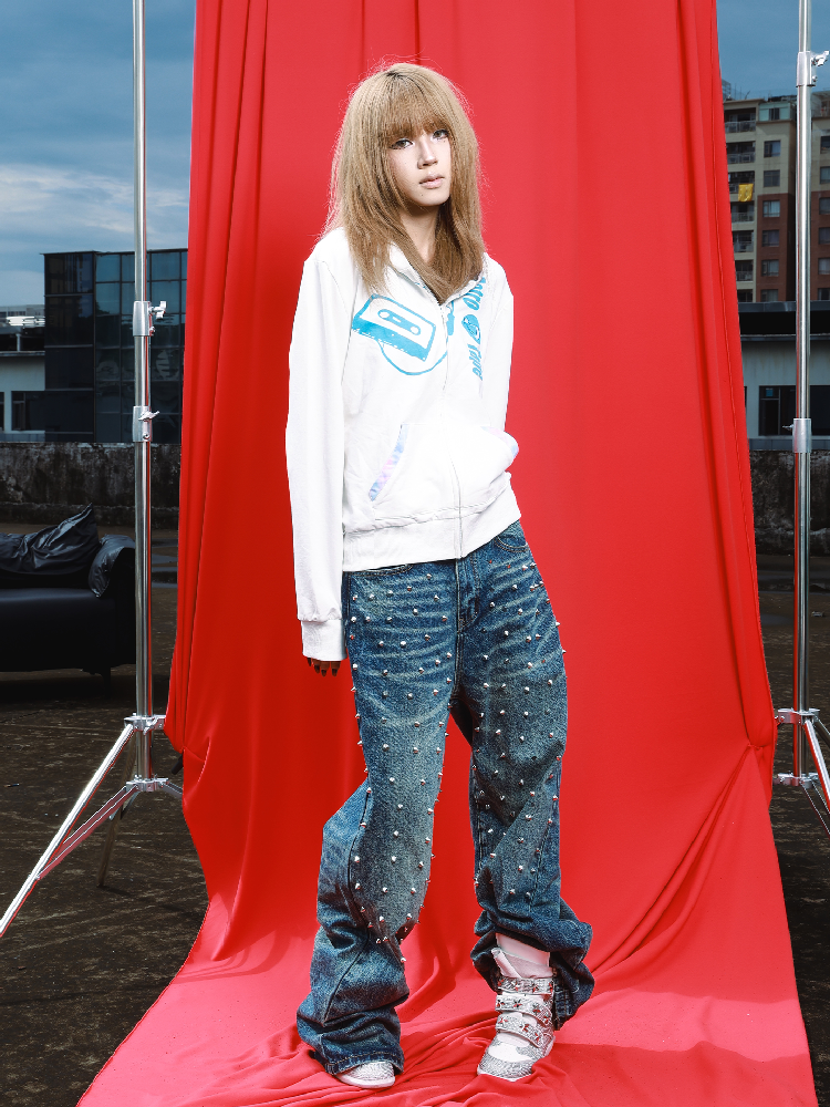 Plaid Patchwork Headphone Print Hoodie【s0000019111】