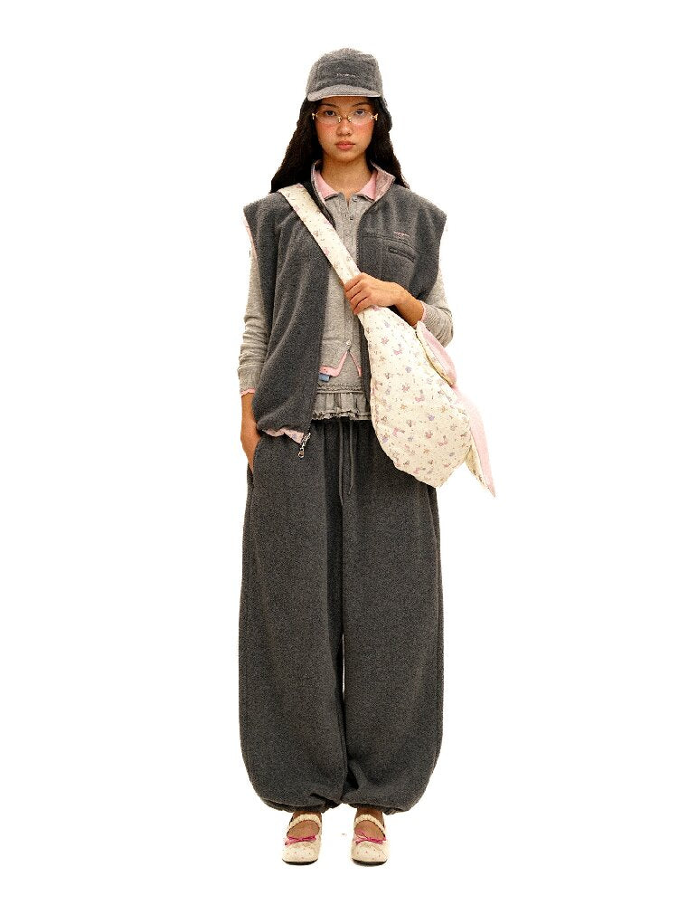 Panelled Printed Fleece Loose Vest【s0000016069】