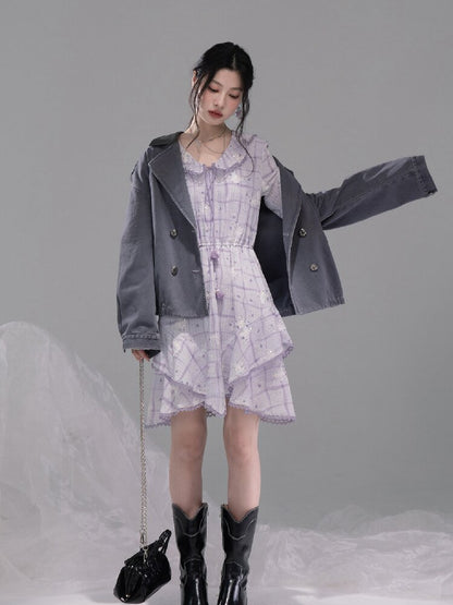 Purple Butterfly Print Ruffled Dress【s0000015739】