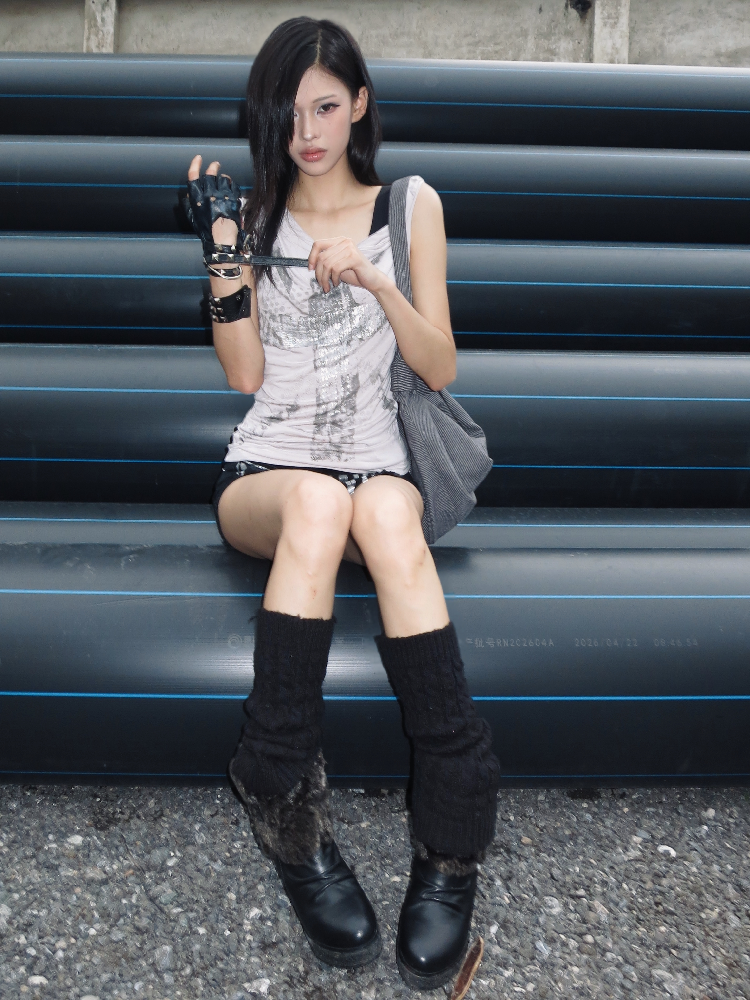 Punk Slanted Shoulder Print Vest【s0000018111】
