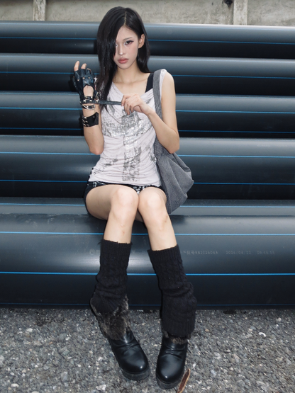 Punk Slanted Shoulder Print Vest【s0000018111】