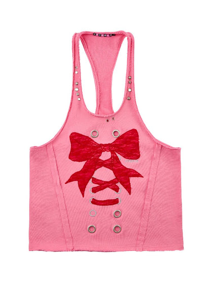 Lace Bow Rivet Distressed Vest【s0000016496】