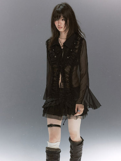 Sheer Chiffon Patchwork Lace Shirt【s0000017500】