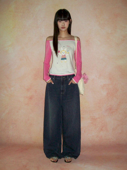 Straight leg sprayed horsehair denim pants【s0000012542】