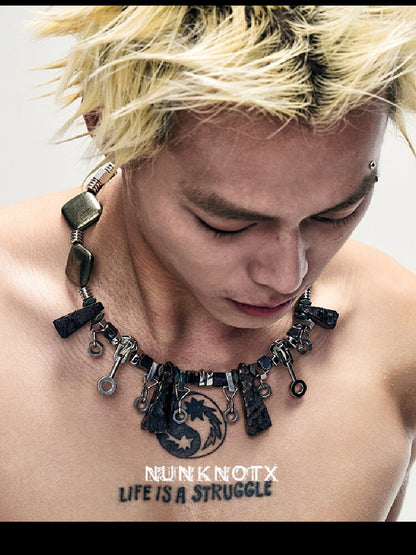 Scavenger Agate Pyrite Clavicle Chain【s0000018908】