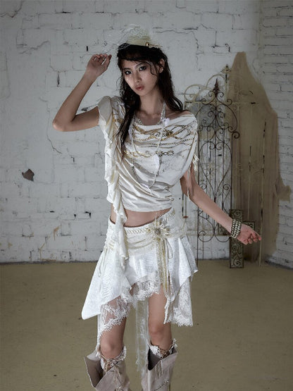 Foil Chain Print Asymmetrical T-Shirt【s0000016979】
