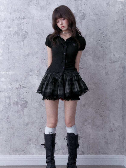 Faux Two-Piece Dark Angel Puff Sleeve T-Shirt【s0000017864】