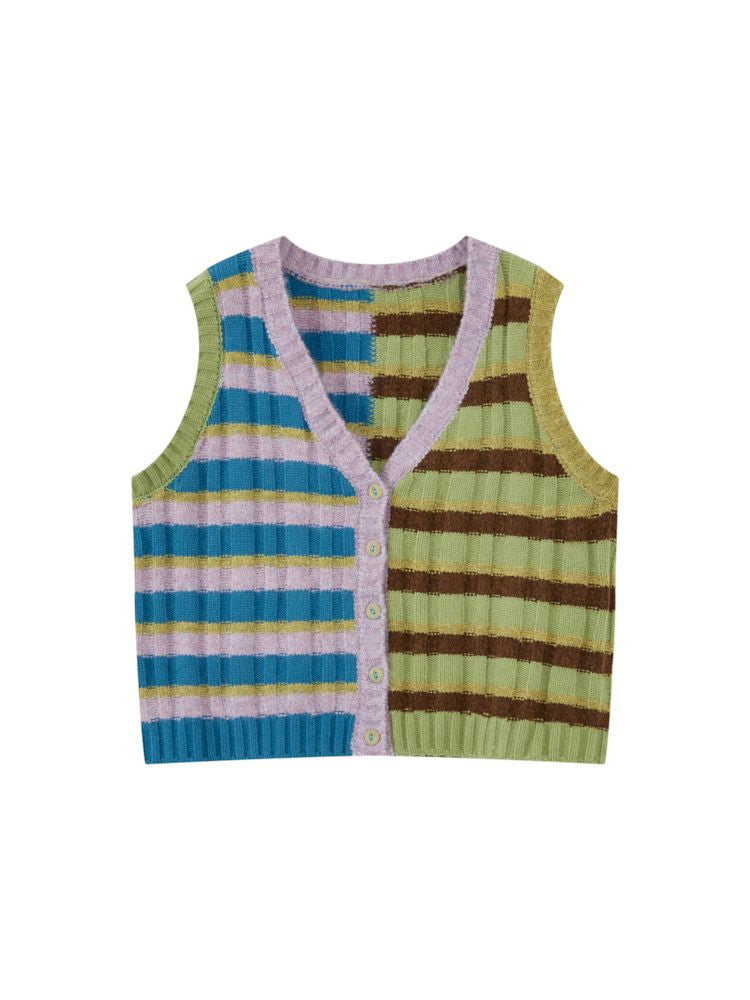 Striped Layered Knit Cardigan Vest [S0000010103]