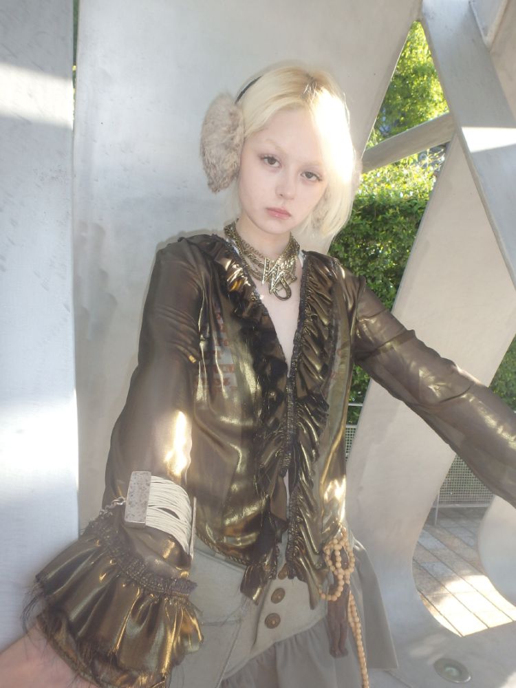 Metal antique bronze broken mesh cardigan【s0000013177】