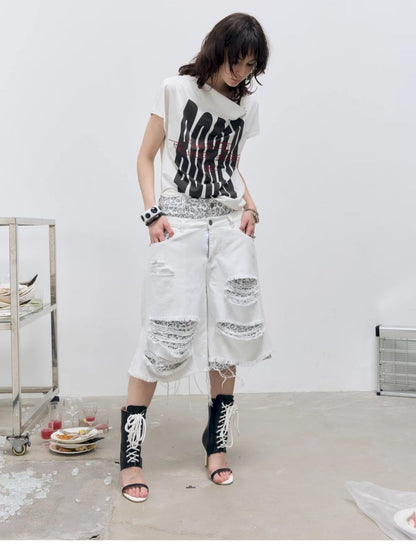 Printed and embroidered Irregular T-shirt【s0000012414】