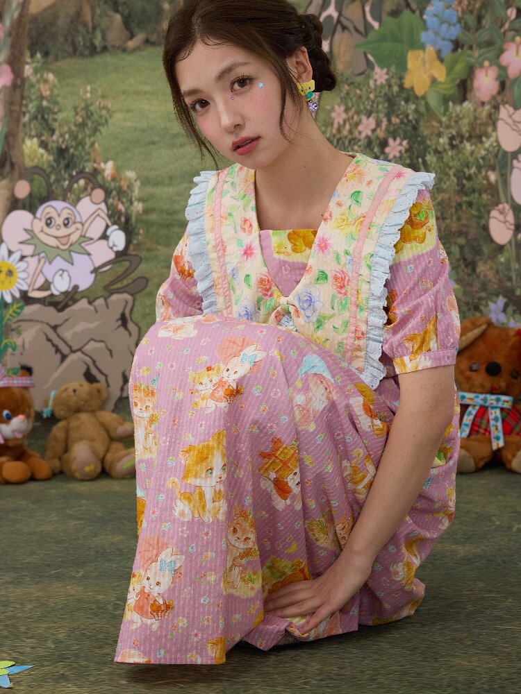 Floral Print Square Neck Cotton Dress【s0000017116】