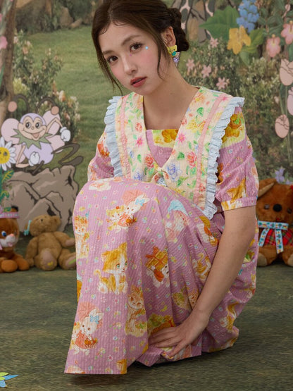 Floral Print Square Neck Cotton Dress【s0000017116】