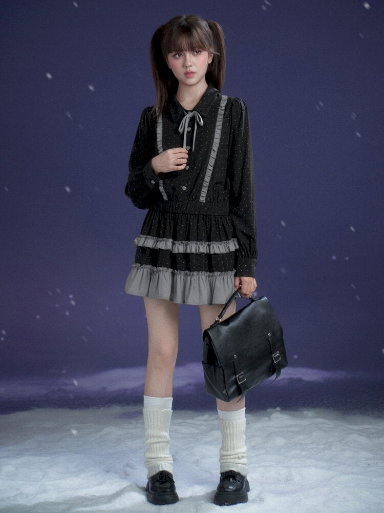 Dark Gray Polka Dot Shirt Dress【s0000015447】