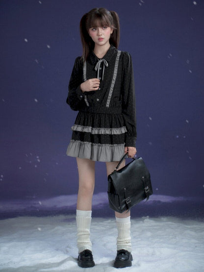 Dark Gray Polka Dot Shirt Dress【s0000015447】