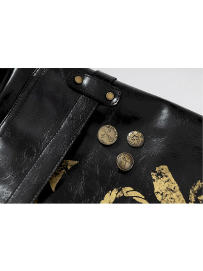 Gold foil print heavy-duty leather shoulder bag【s0000012778】