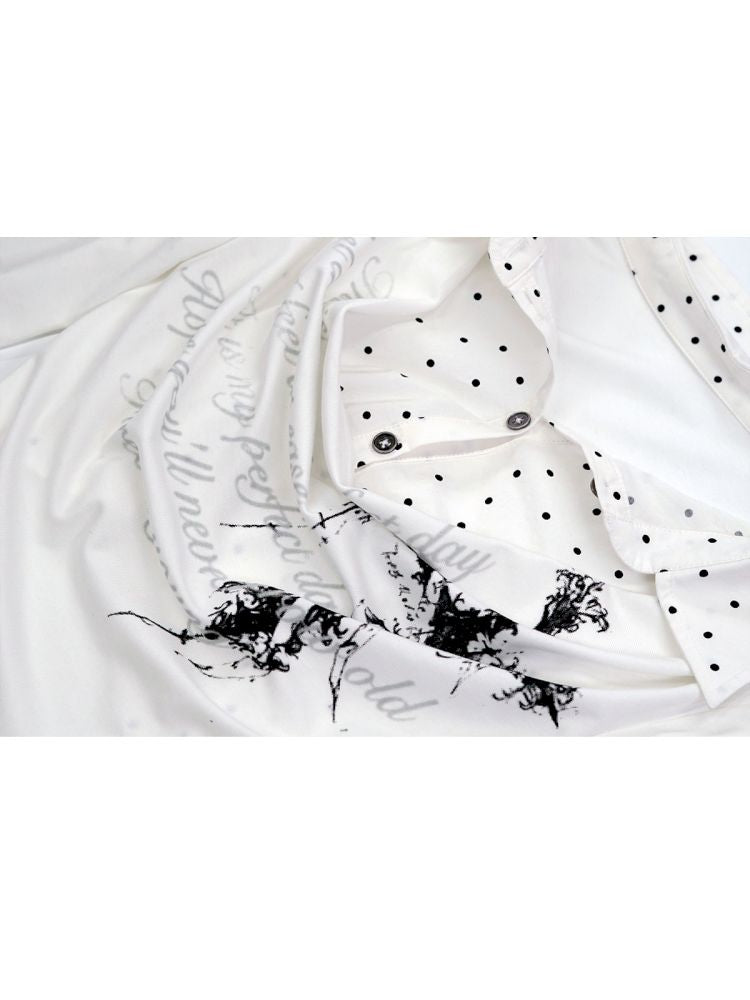 Plaid Tie-Dye Black Swing Neck Long Sleeve Blouse【s0000013887】