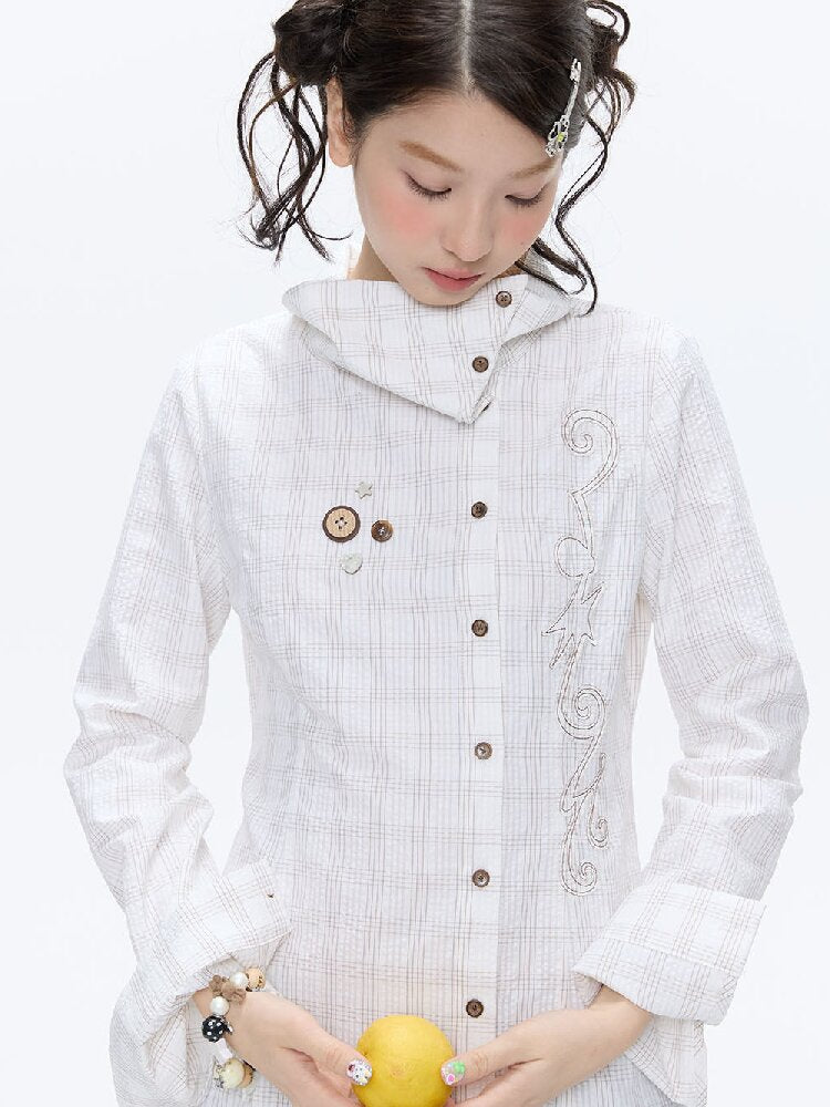 Texture Patch Plaid Lapel Shirt【s0000016377】