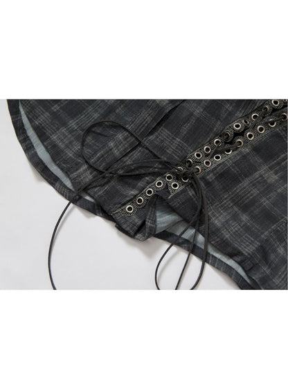 Polka dot plaid sun loose shirt【s0000012622】