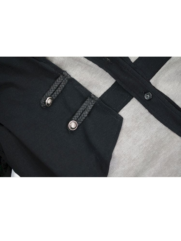 Hooded False Two Black Gray Knit Cardigan【s0000013890】