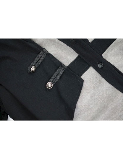 Hooded False Two Black Gray Knit Cardigan【s0000013890】