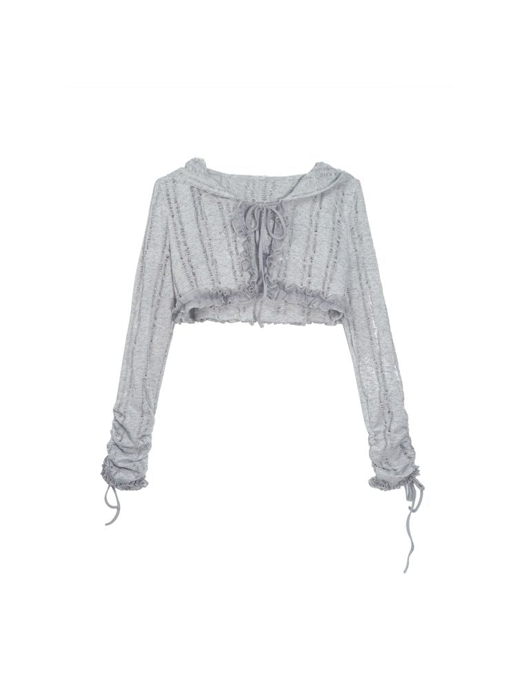 Ruffle Misty Blue Hooded Tunic【s0000012642】