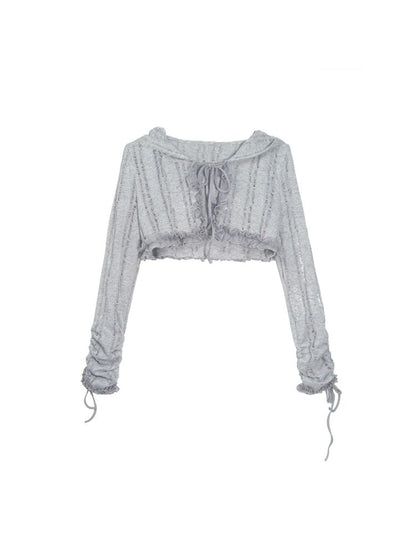 Ruffle Misty Blue Hooded Tunic【s0000012642】