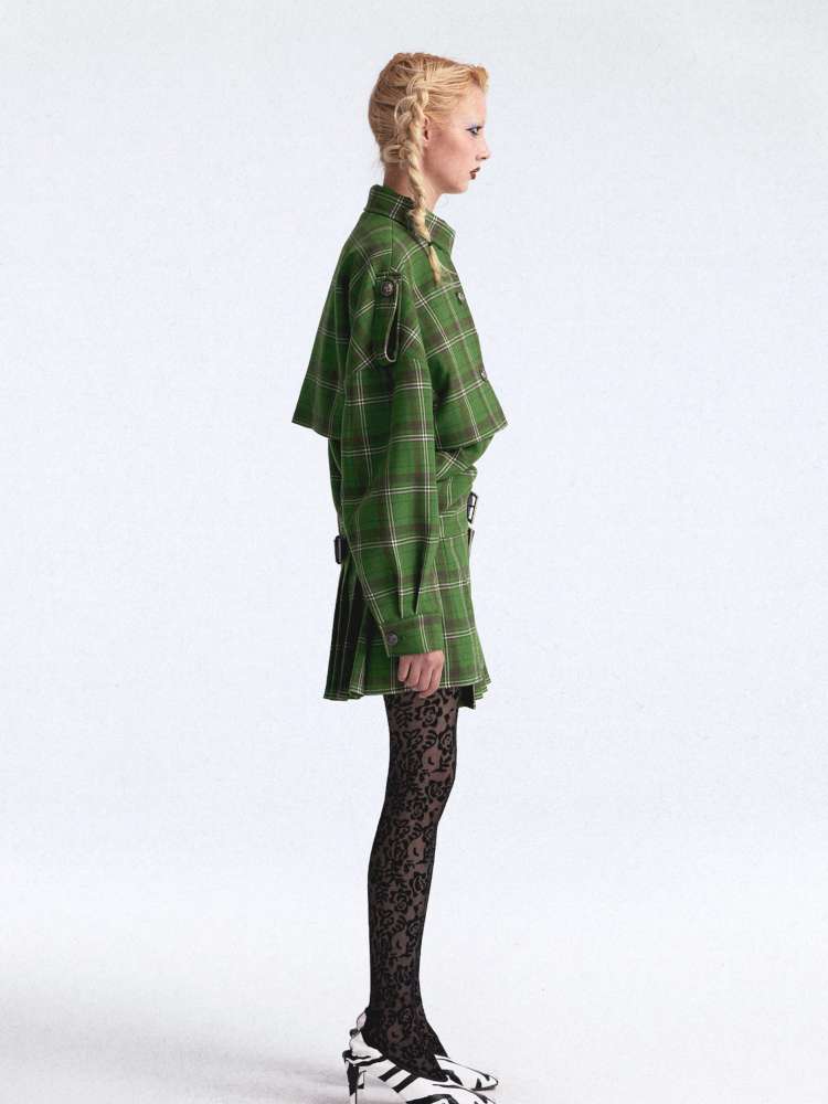 Asymmetrical Pleated Check Coat【s0000015390】