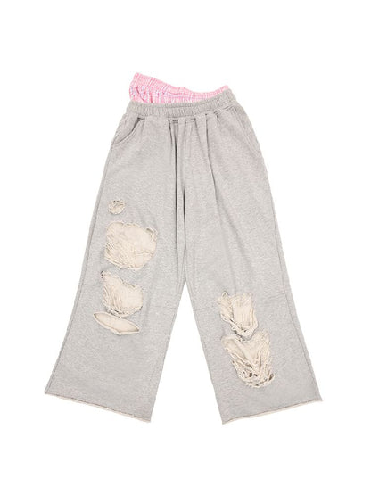 Fake Pants Slanting Ripped Sweatpants【s0000012179】