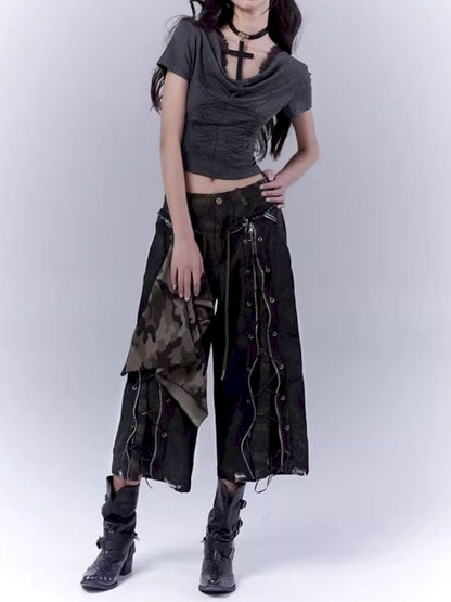 Openwork cross print lace T-shirt【s0000012847】